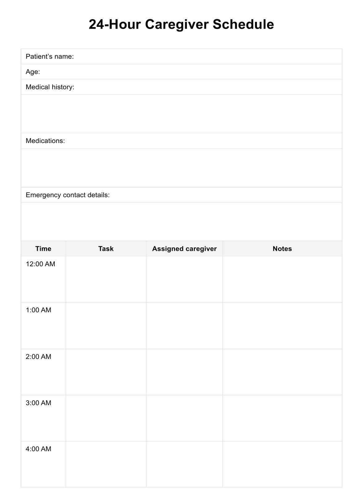 Free Printable Template For Caregivers