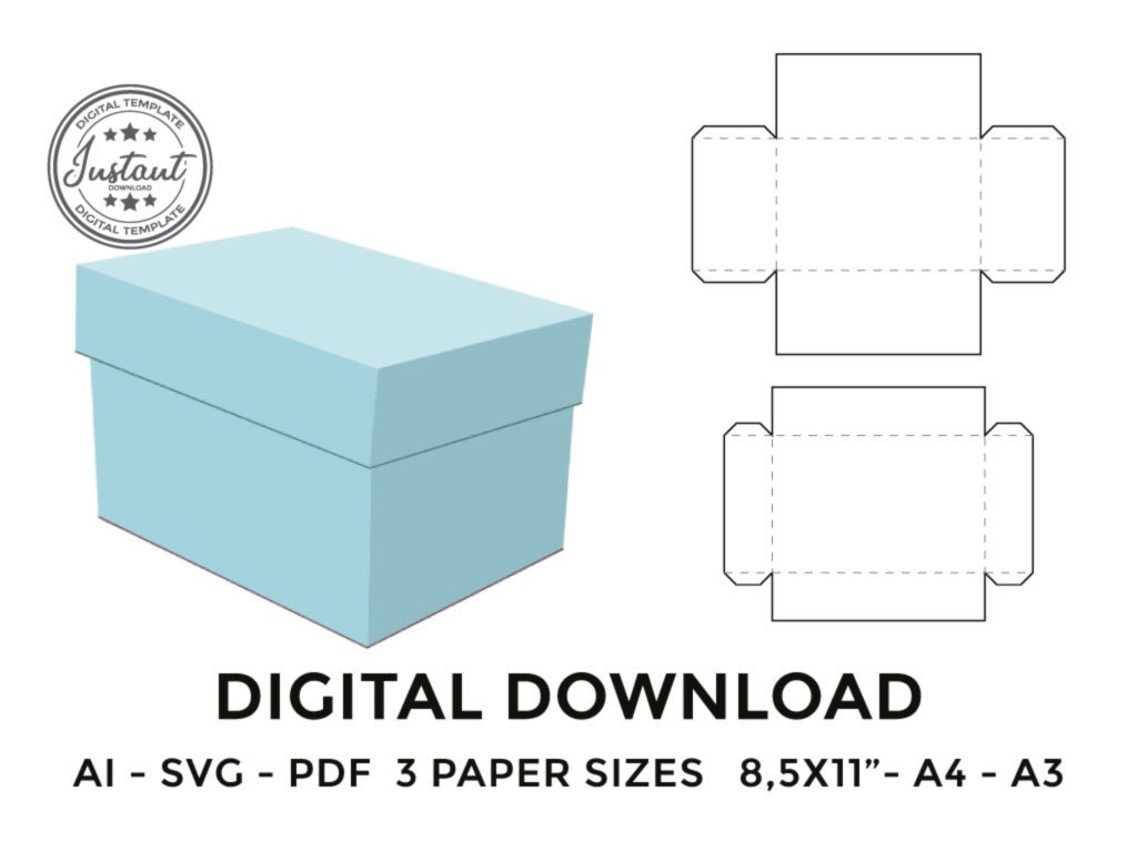 Box With Lid Template Rectangular Box With Lid Gift Box With Lid Storage Box With Lid SVG PDF Cricut Silhouette 8 5x11 A4 A3 Etsy