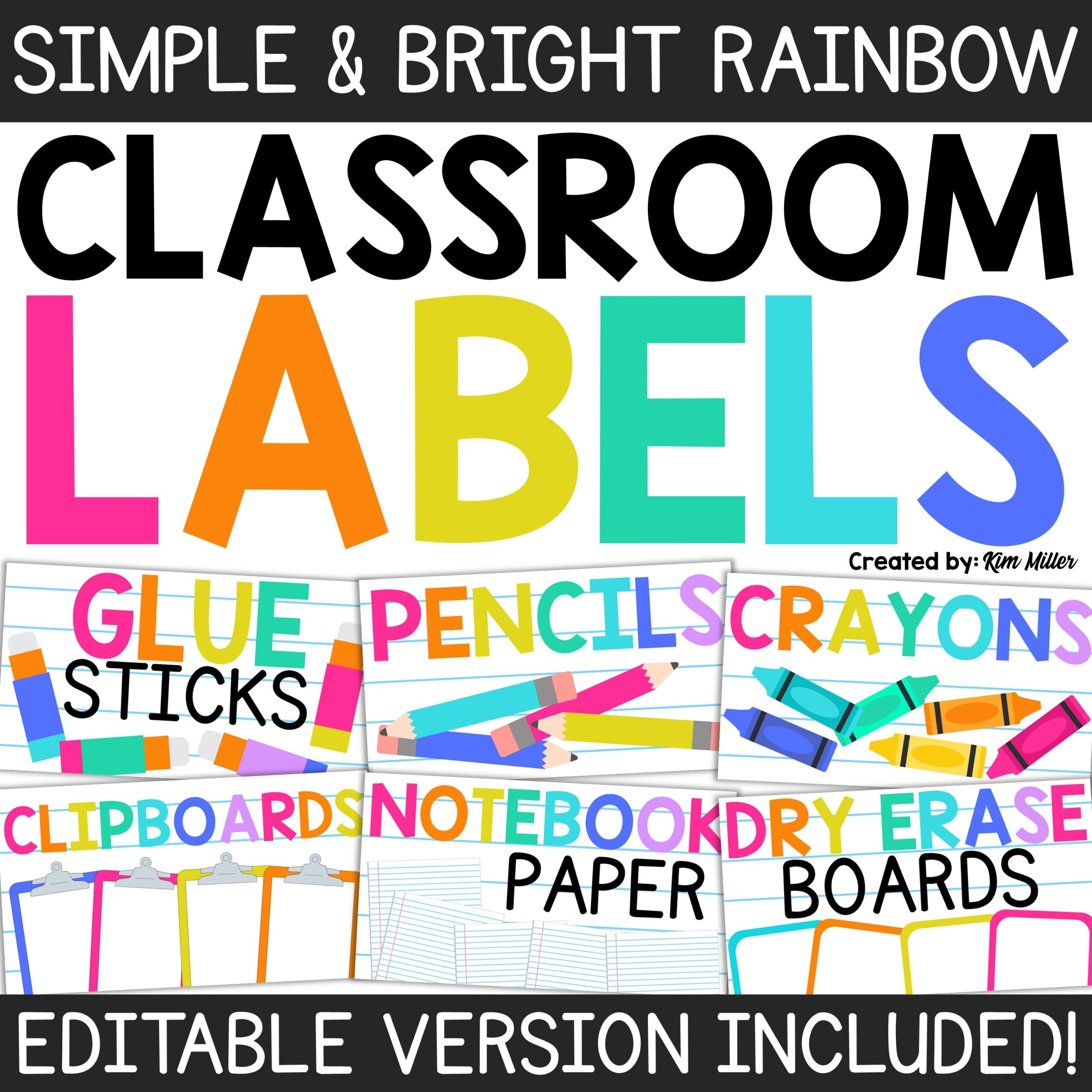 Classroom Labels Bright Rainbow Classroom Decor Classroom Supply Labels A Love Of Teaching Kim Miller