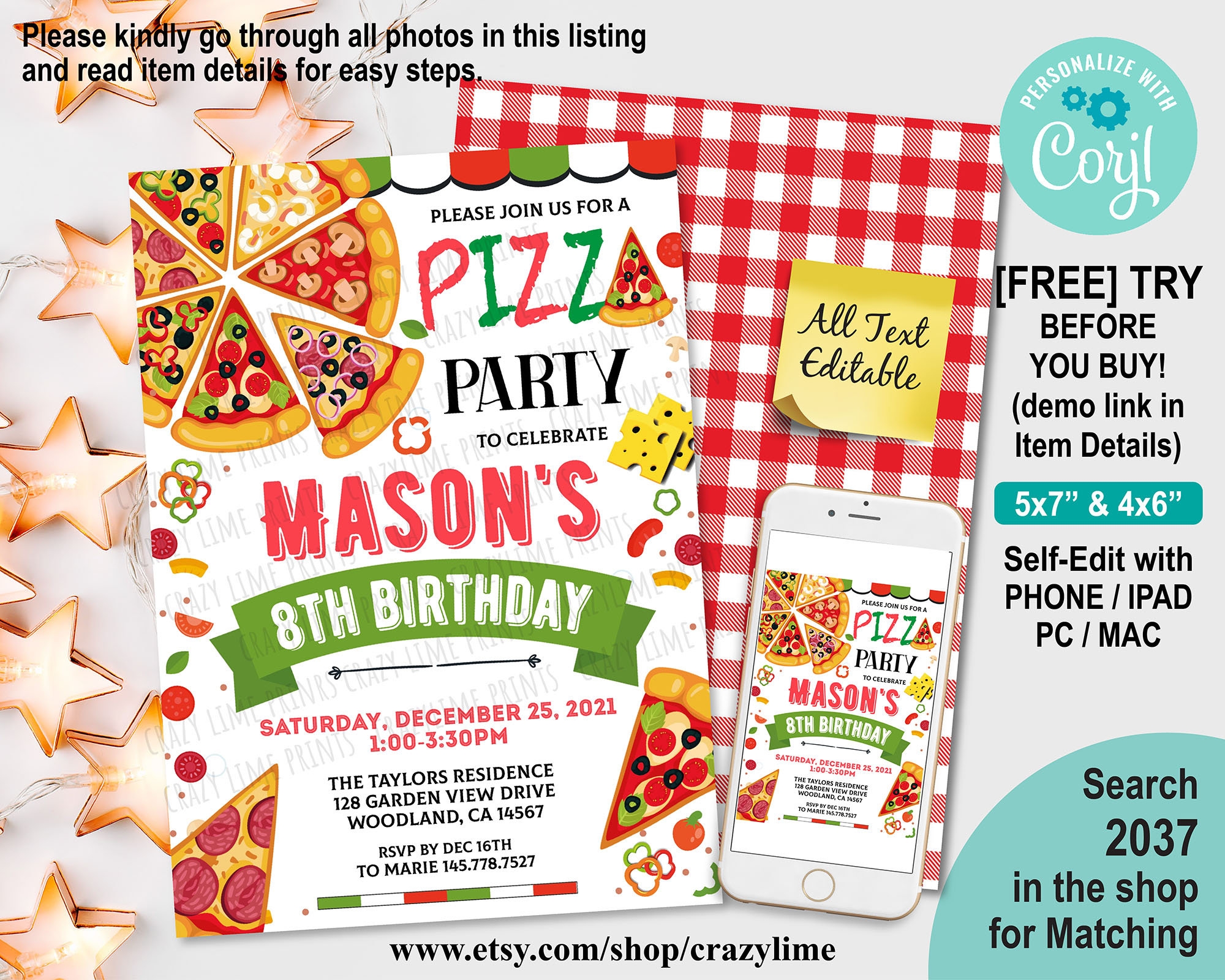 Printable Pizza Party Invitation Template