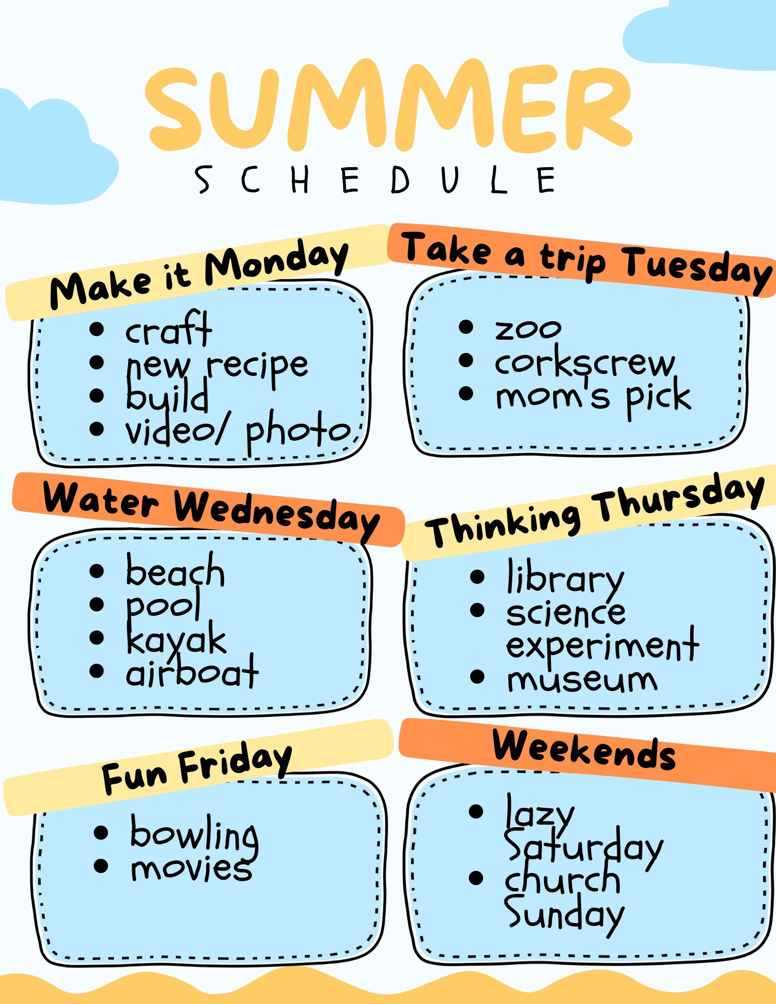 Printable Summer Camp Schedule Template