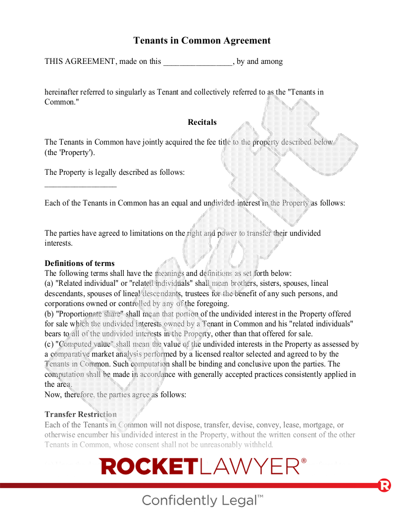 Free Tenants In Common Agreement Template Rocket Lawyer