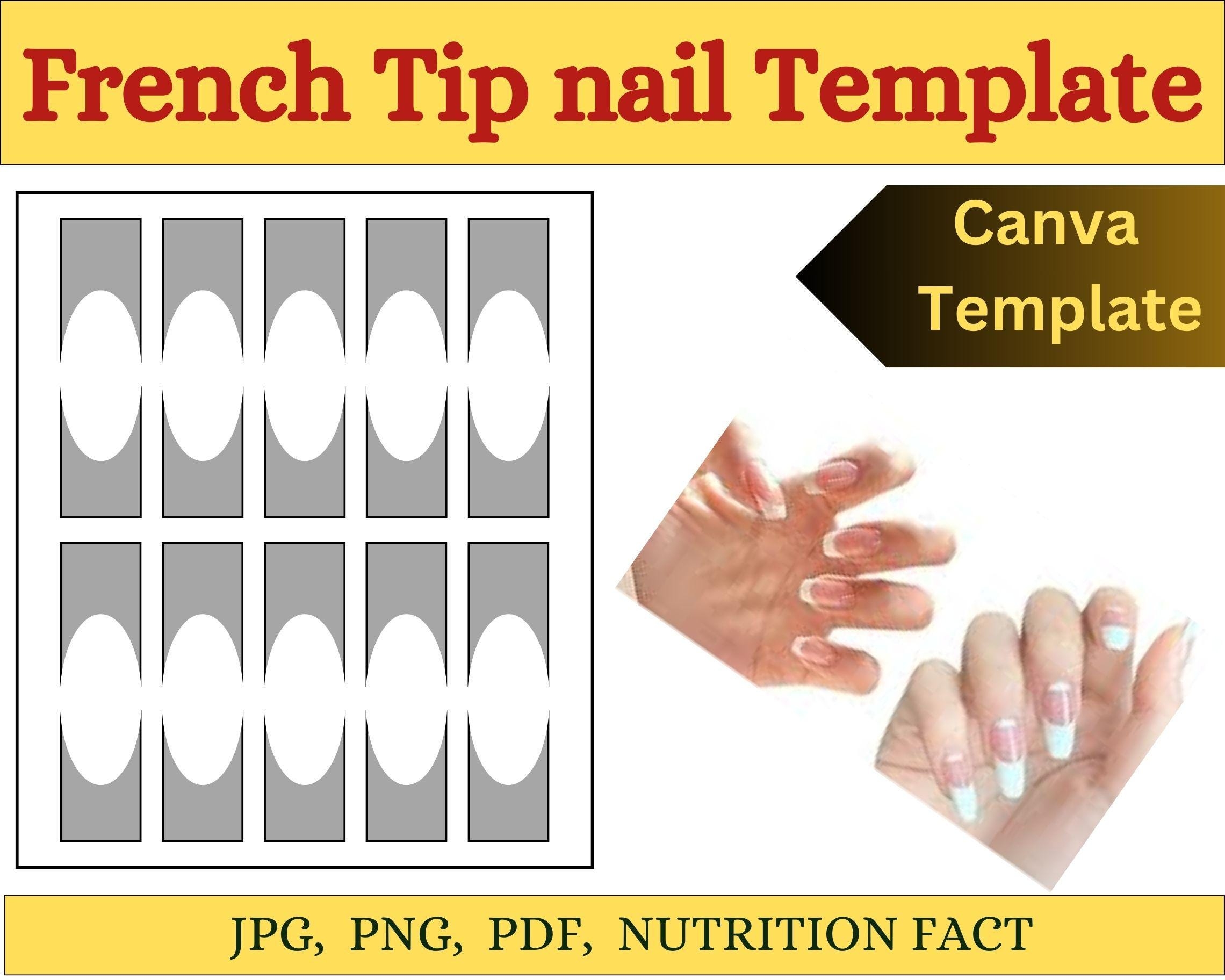 French Tip Nail Template Nail Tip SVG DIY Nail Art Stencil Reusable French Tip Guide Nail Design Template Canva Editable File Nail Tip Etsy