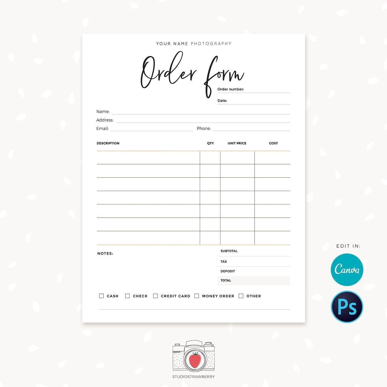 Downloadable Printable Order Form Template