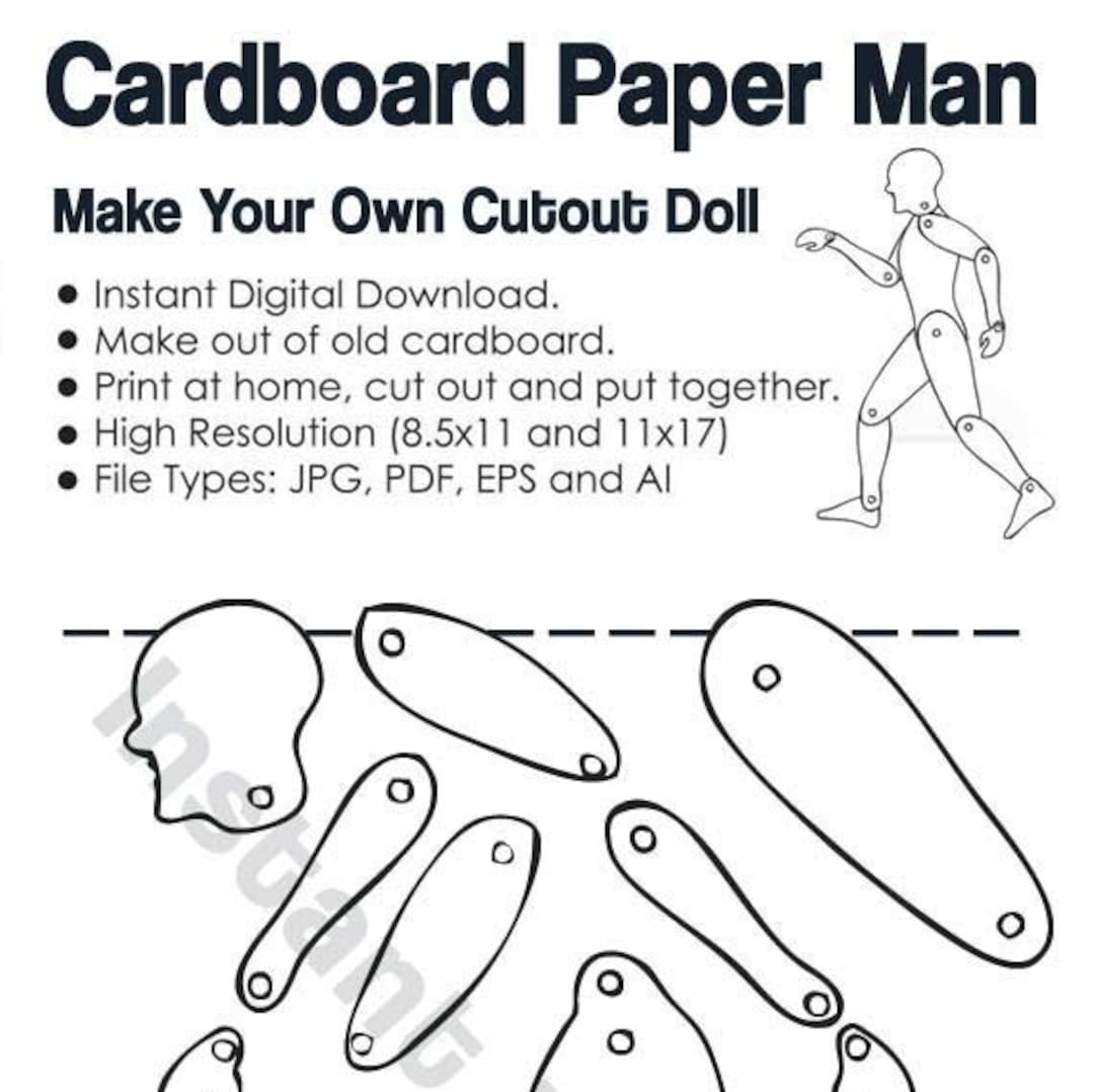 Paper Craft Cutout Man Template Cut On Paper Or Cardboard Paper Doll DIY Project INSTANT DOWNLOAD 09854 Etsy