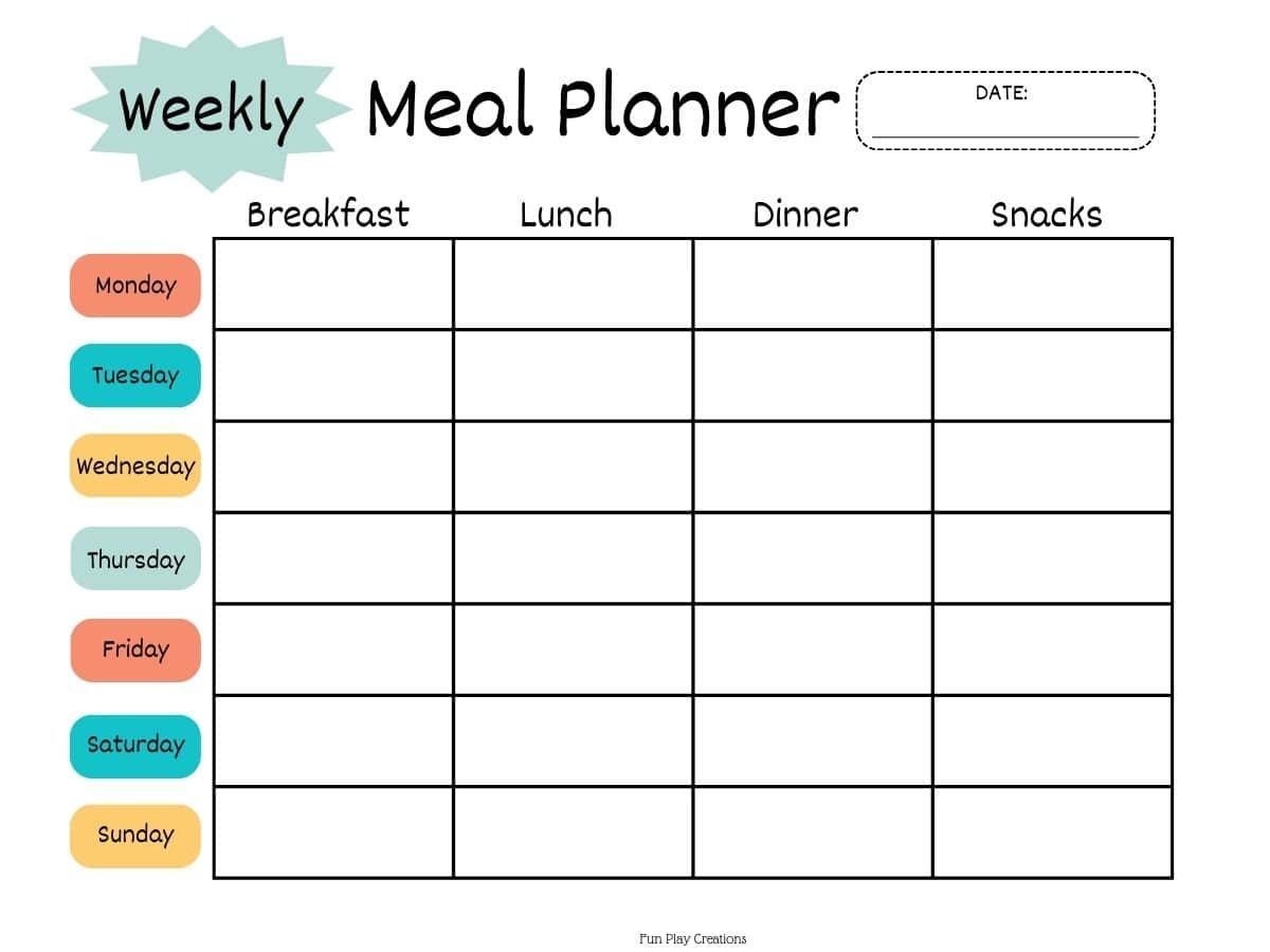 Free Printable Weekly Menu Template