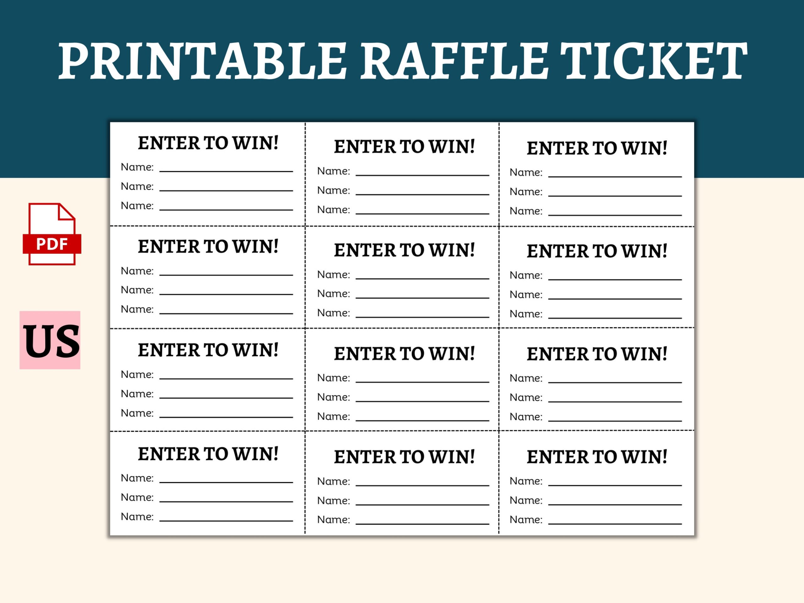 Printable Raffle Ticket Enter To Win Printable Ticket Etsy