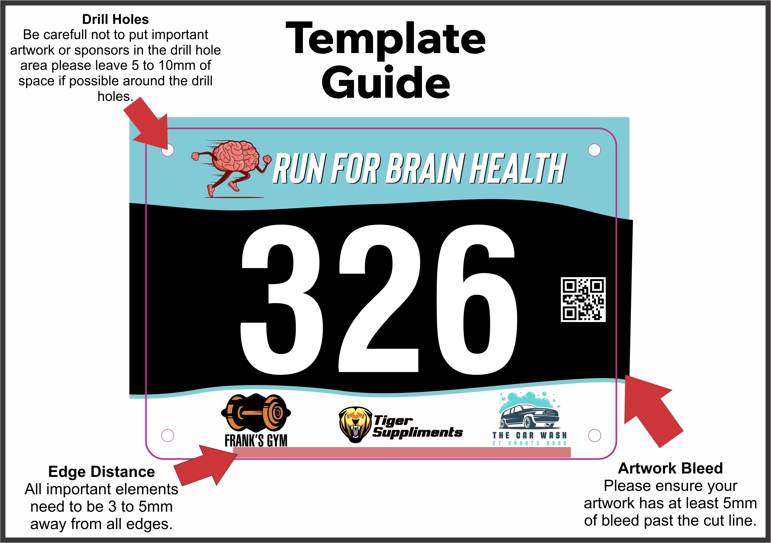 Race Sports Bibs Add Logos QR Code Sequential Numbers 