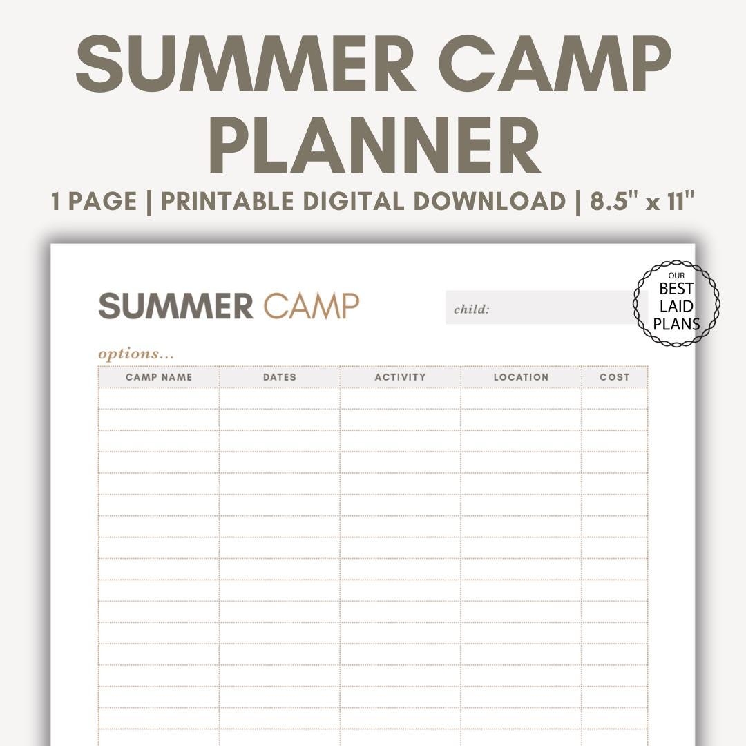 Summer Camp Planner Printable PDF Summer Camp Summer Planning Ideas Summer Camp Ideas Download Kids Camp Planner Digital Planner Etsy