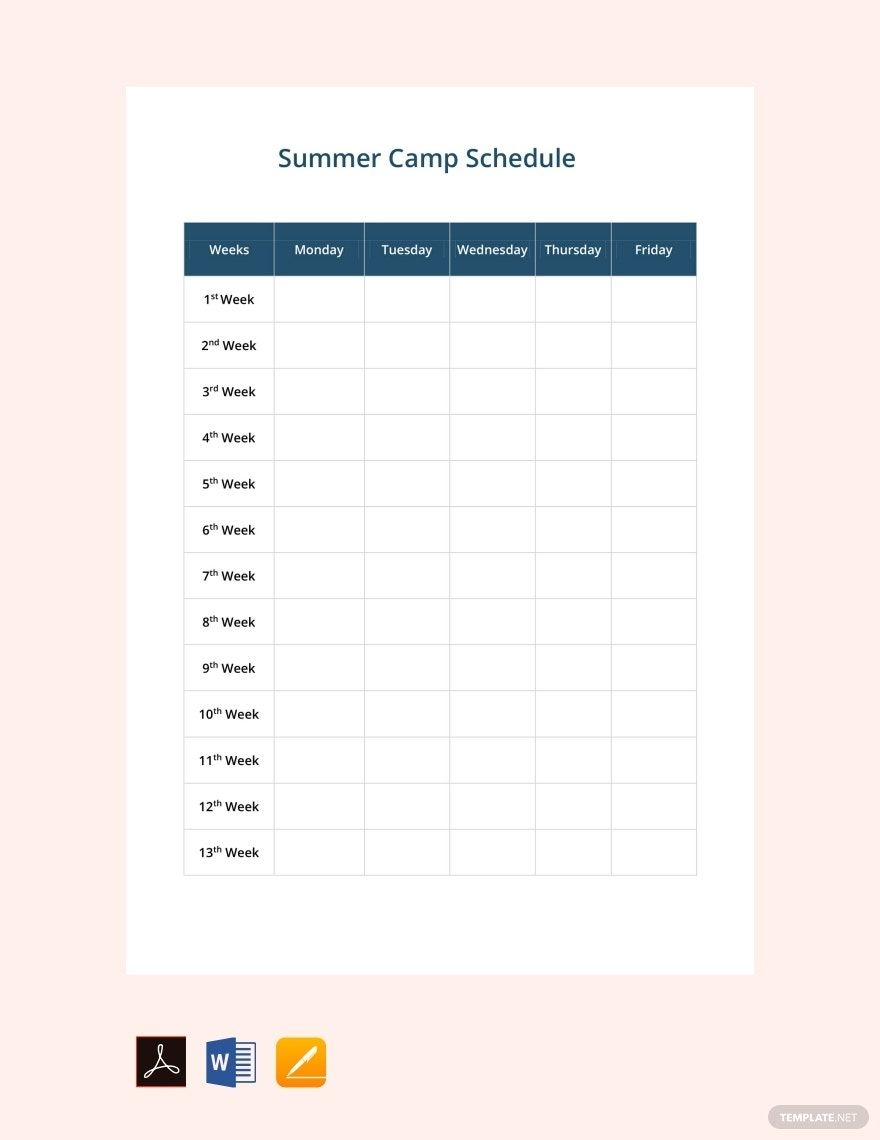 Summer Camp Schedule Template In PDF Word Pages Google Docs Download Template