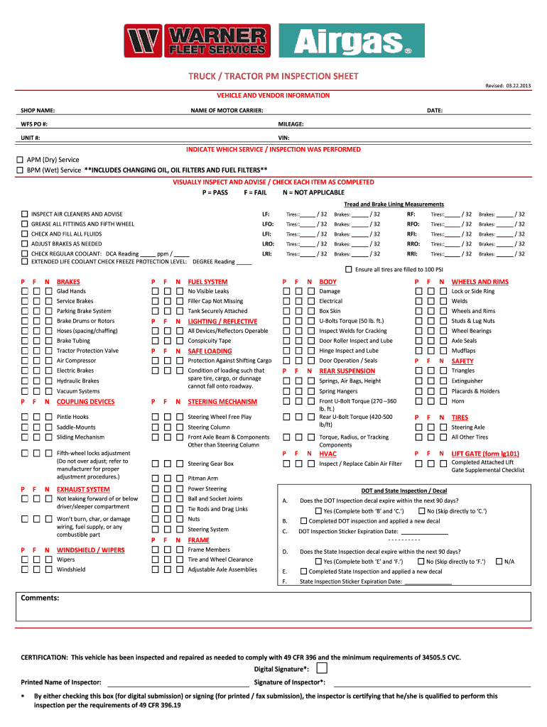 Tractor Inspection Sheet Fill Out Sign Online DocHub