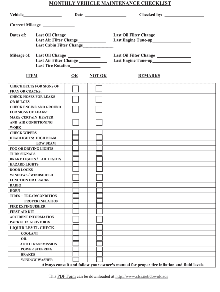 Printable Tractor Maintenance Checklist Template
